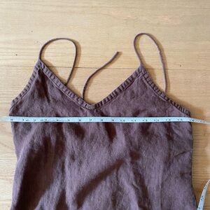Kindly Her, chocolate brown 100%linen dress adjustable straps, above the knee